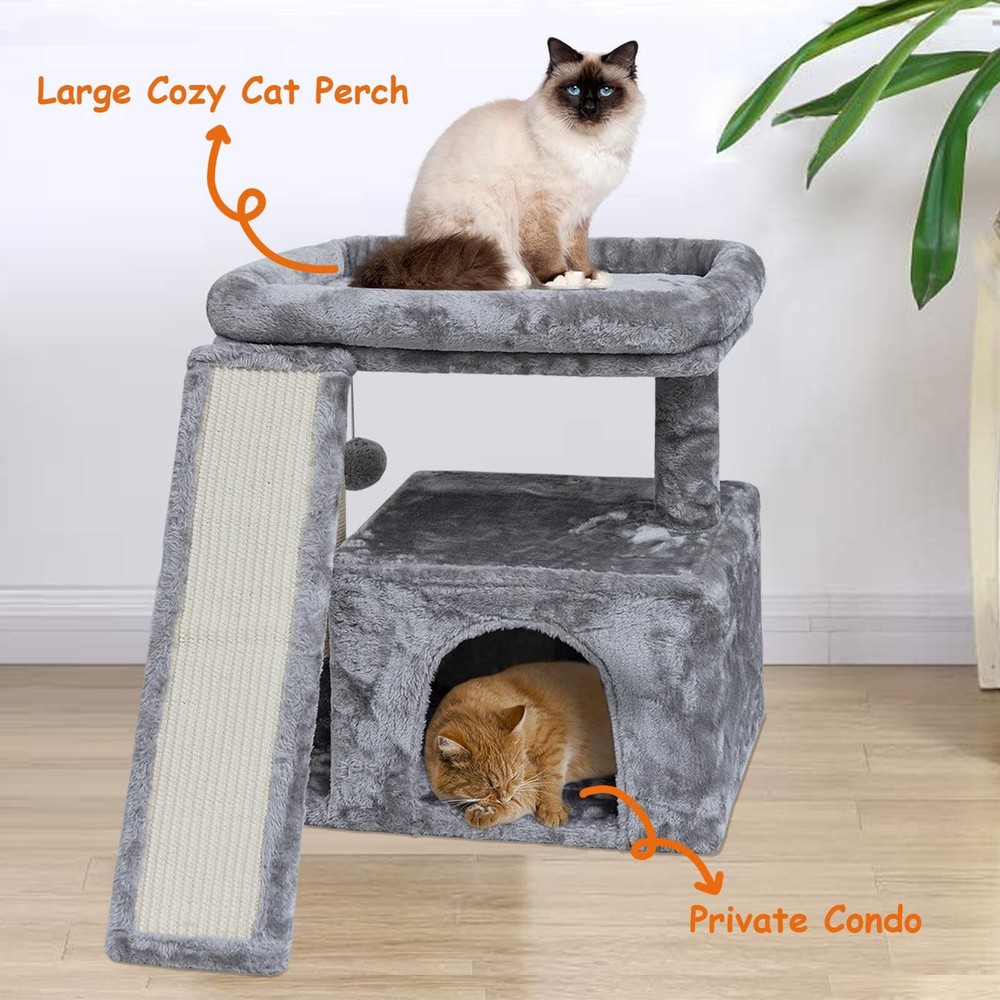 Small Cat Tree for Indoor Cats，Cat Tower with Cat Scratching Post and Boa