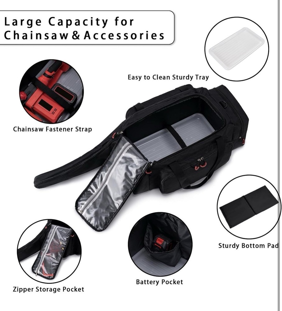 Chainsaw Case, Durable Chainsaw Bag with Removable Spill-proof & Wipe