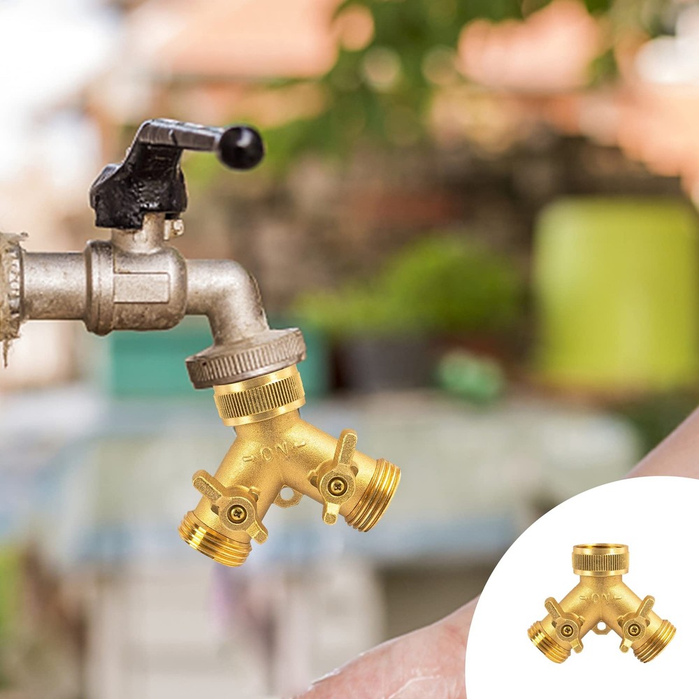 Hourleey Brass Garden Hose Splitter (2 Way), Solid 1 Pack - 2 Way,