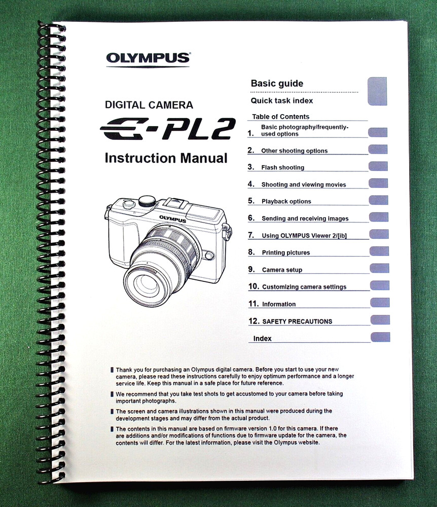 Olympus E-PL2 Instruction Manual: 124 Pages & Protective Covers!