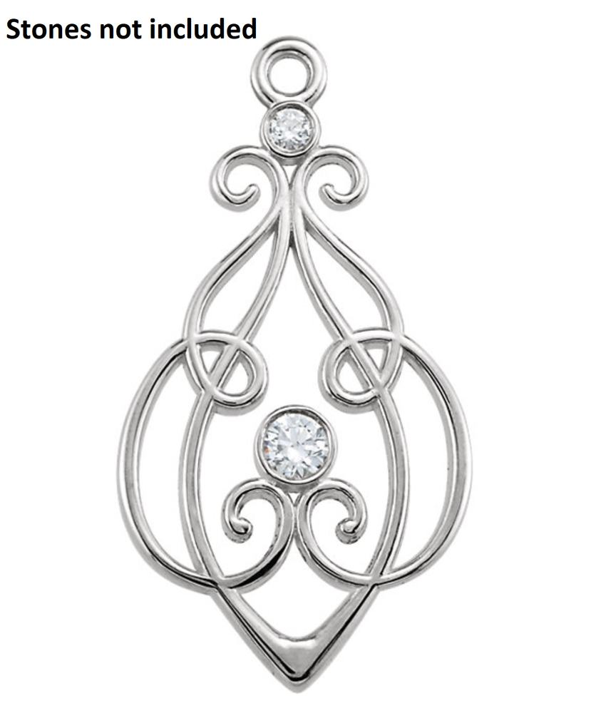 14K White,Yellow Gold/Silver Pendant Ear Dangle Charm 2-Gemstone Mount Setting