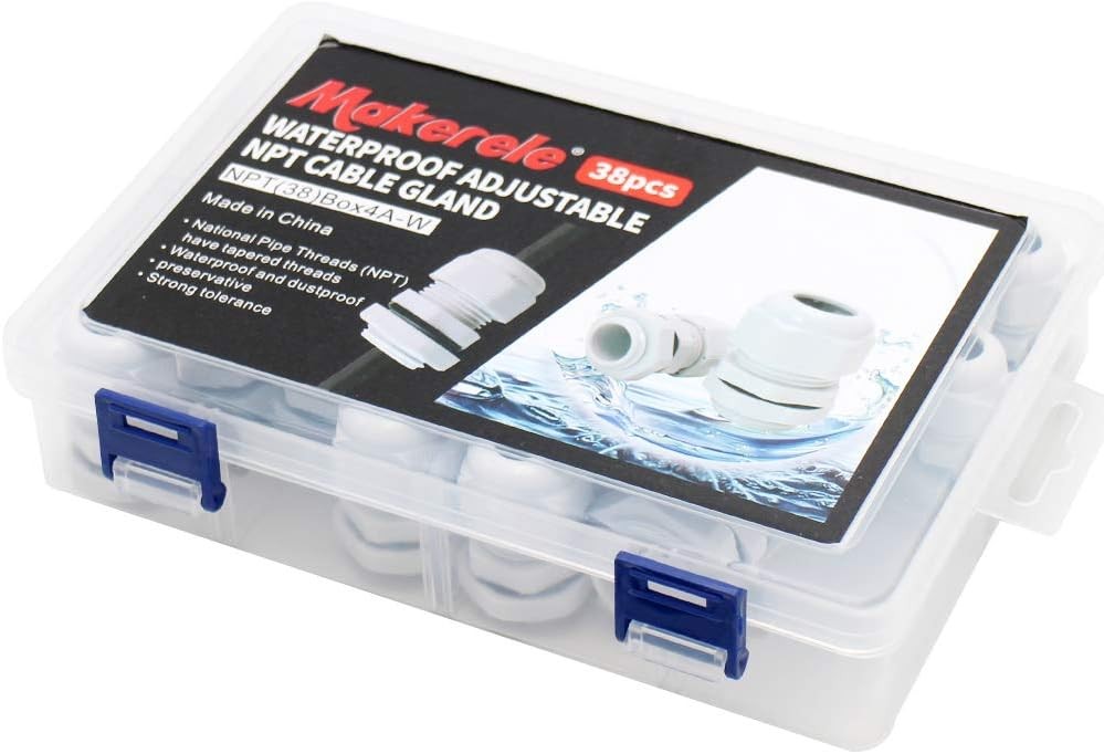 MAKERELE Plastic Waterproof Adjustable 38pcs NPT Cable KIT BOX, Grey