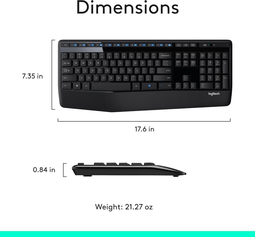 Effortless Typing: MK345 Wireless Keyboard & Mouse Combo with Palm Rest - Black
