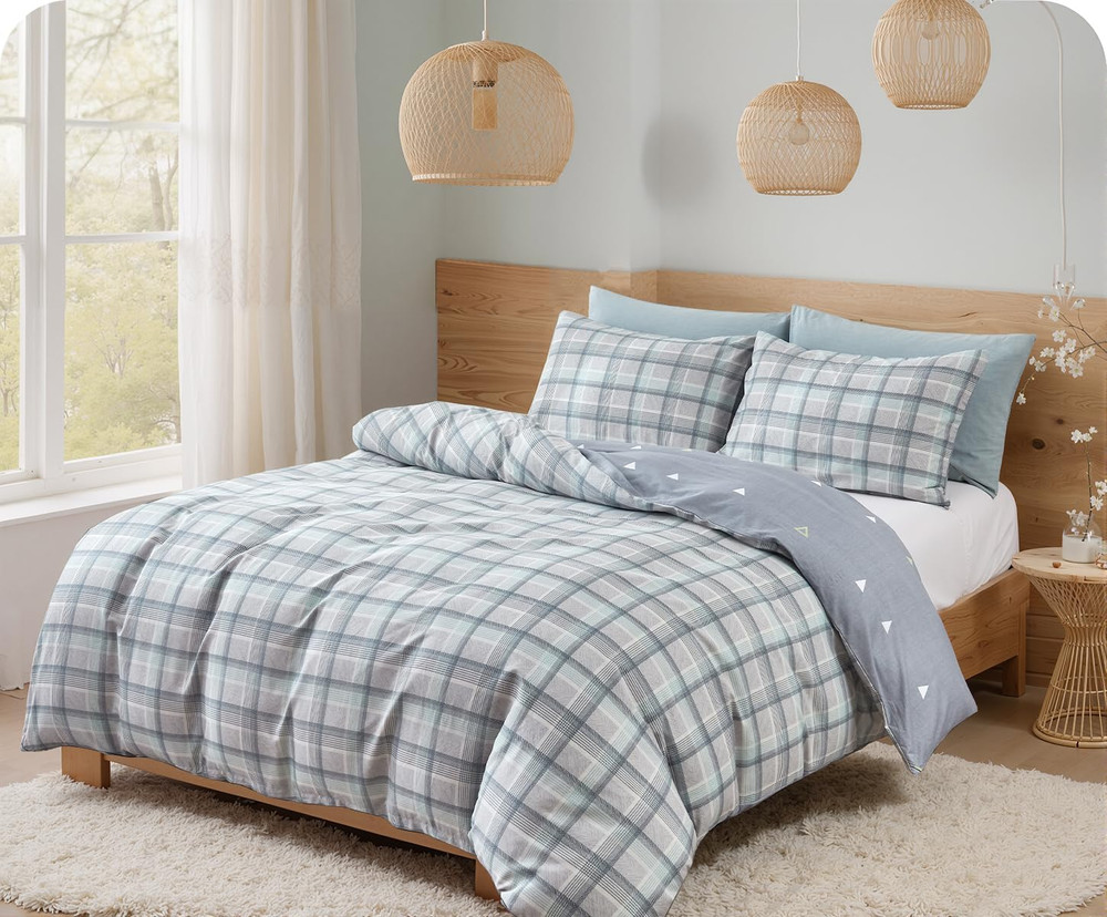 Comforter Queen Size, 600 Thread Count Cotton Reversible Grey Buffalo Pattern Gr