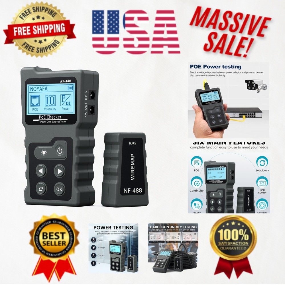 POE & Continuity Network Tester with Backlit LCD - Efficient & Lightweight