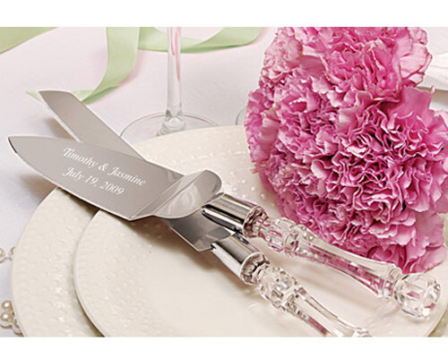 Wedding Anniversary Cake Server Set Cutting Silver engrave yourself Clear Handle