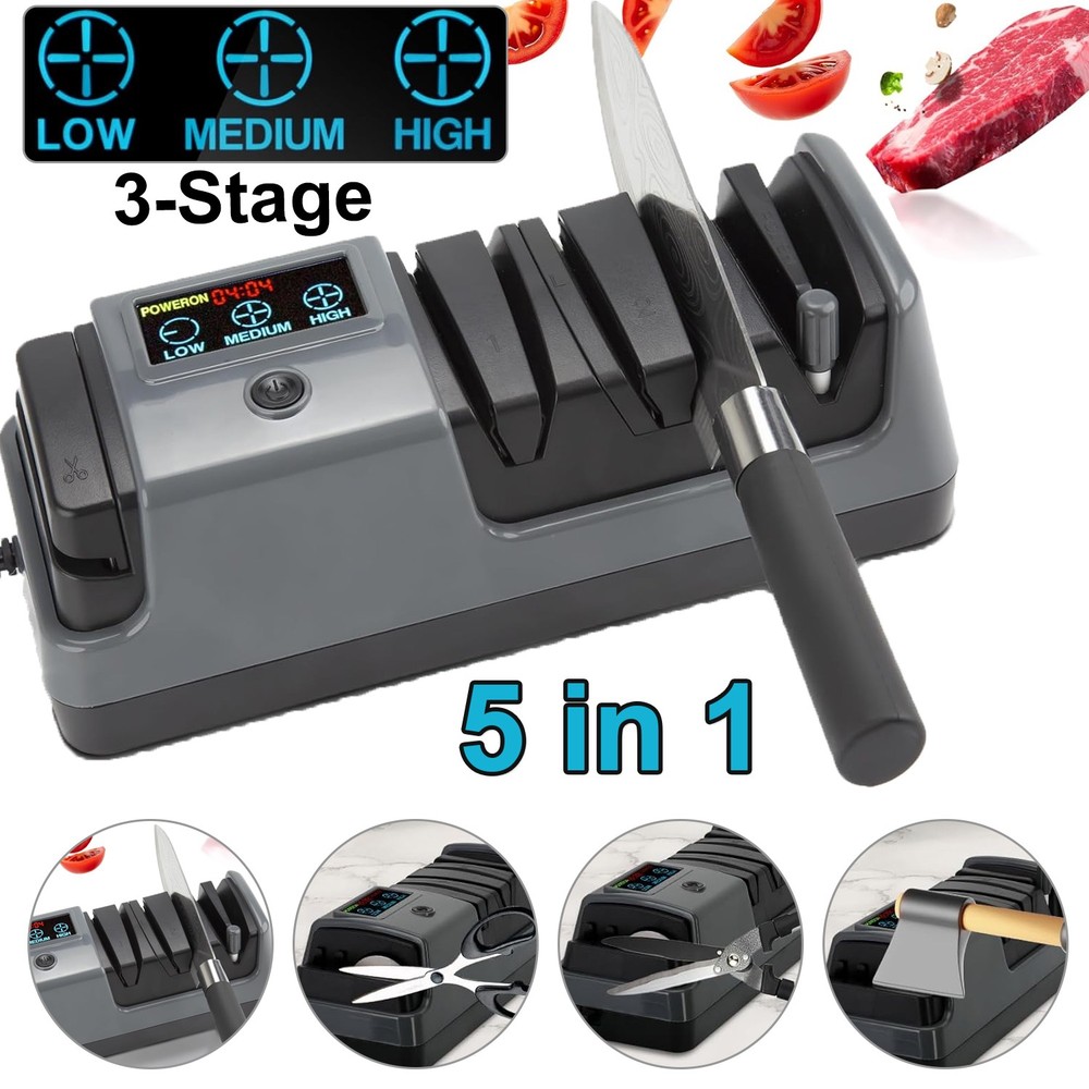 5 in 1 Electric Knife Sharpener-3 Rotational Speed Adjustable Knife Sharpener