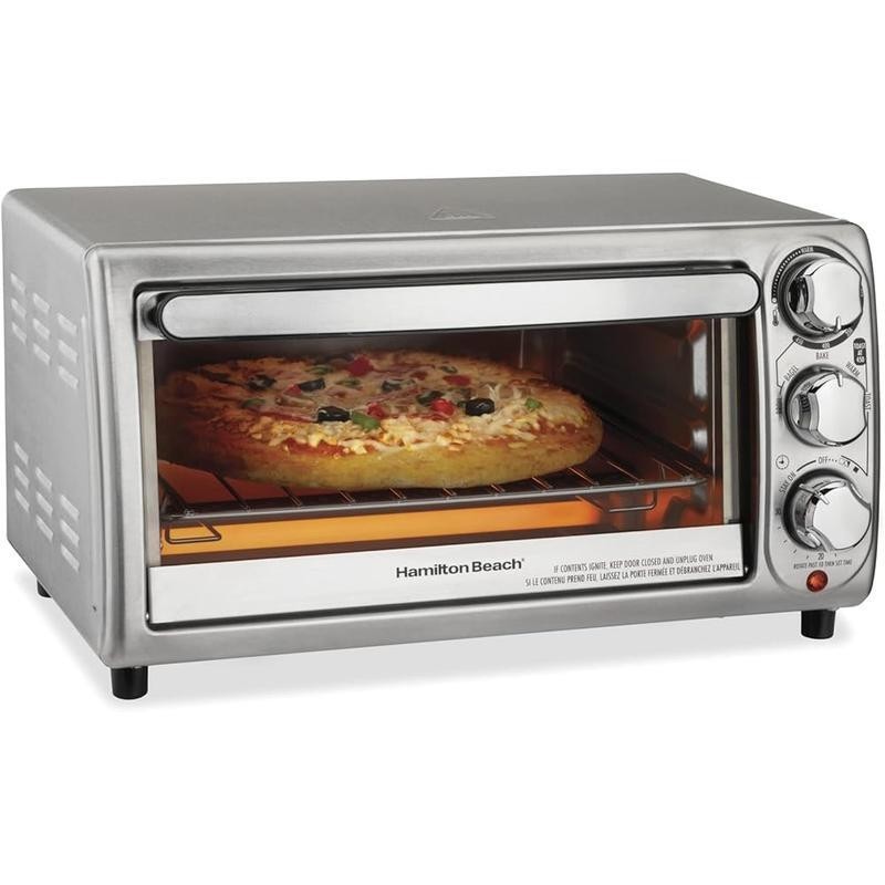 4 Slice Toaster Oven W/ Baking Broiling Toasting Keep Warm & Automatic Shutoff
