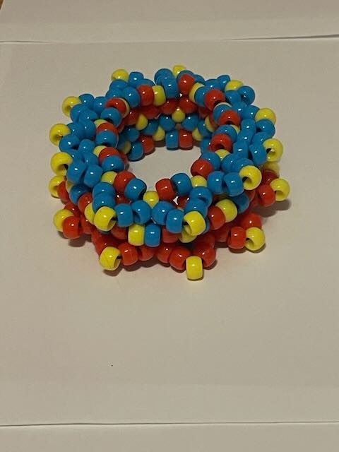 Primary colored mini kandi cuff. PLUR bracelet