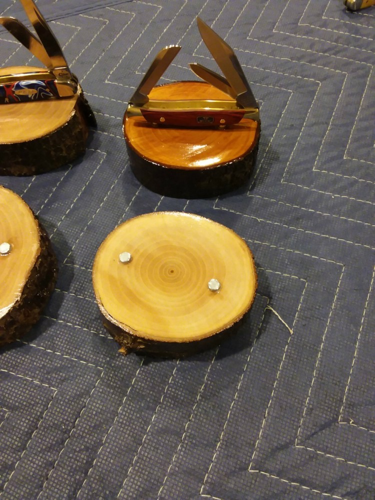 2-- KNIFE DISPLAY STANDS, SOLID PEAR WOOD