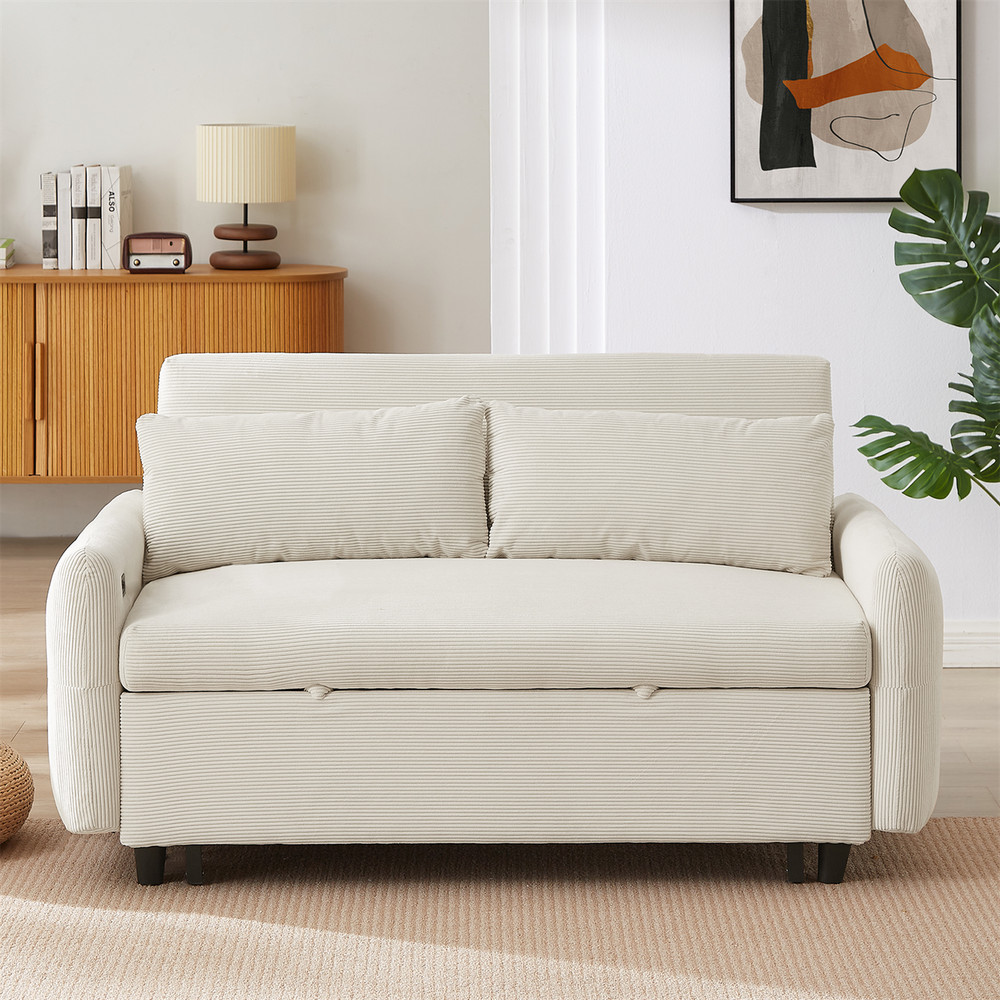 Convertible Sleeper Sofa Bed Loveseat Sofa w/ Pull Out Bed & USB Ports
