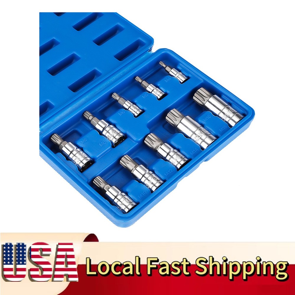10 PC For XZN Triple Square Spline Bit Socket Set 12 Points with Carrying Case .
