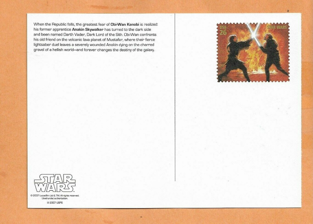 SKYWALKER VS OBI WAN KENOBI STAR WARS 26 CENT POSTCARD 2007