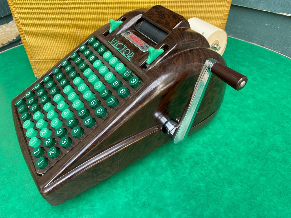 VTG Victor Adding Machine Bakelite w/ Jade Keys Art Deco Model With Hard Case