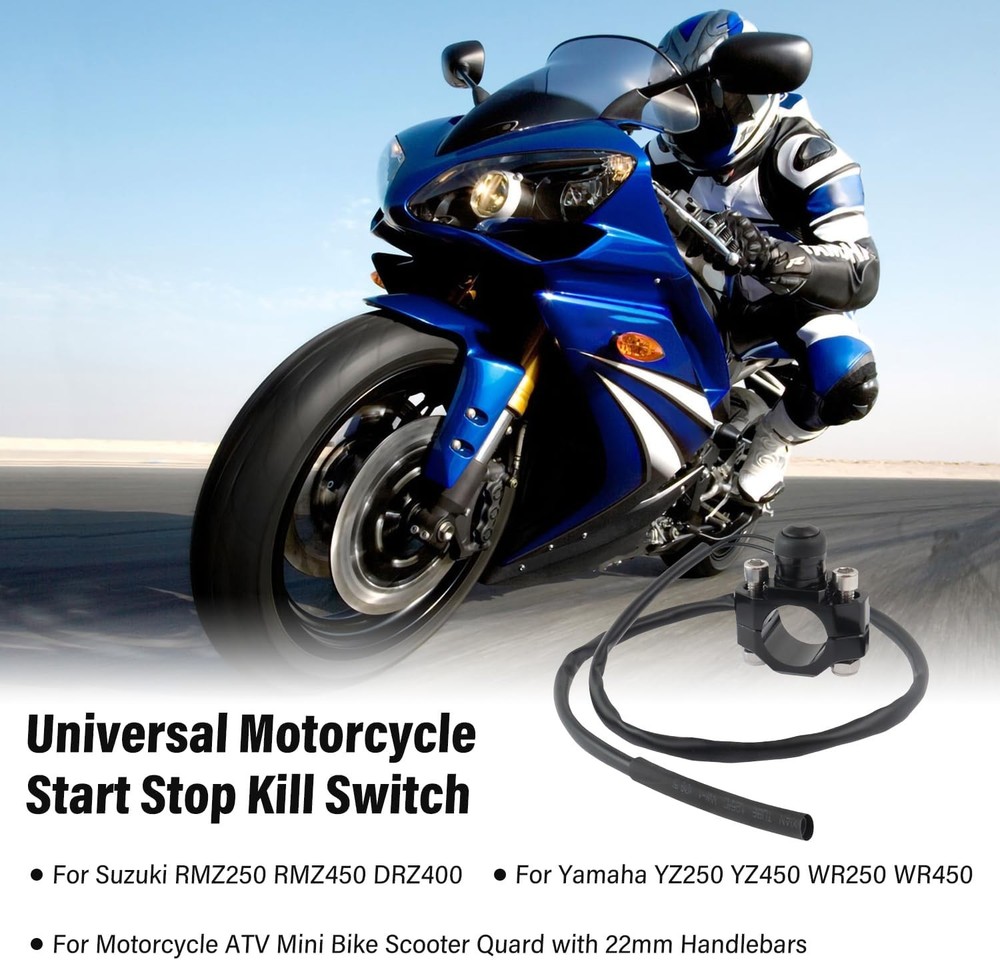 Universal Motorcycle Engine Start Stop Kill Switch with Mounting Backplate Black