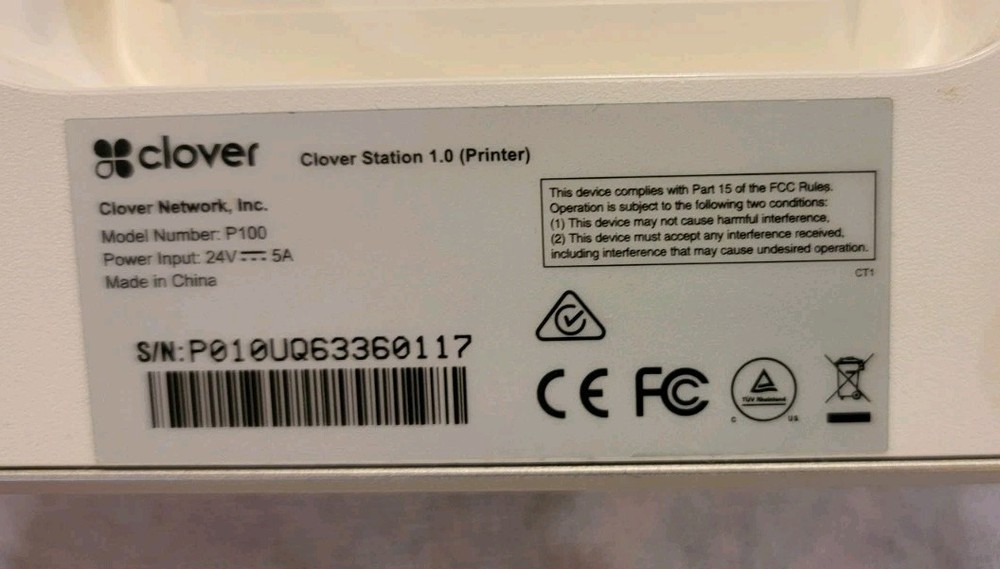 Clover Station 1.0 - P100 Printer With Power Adapter