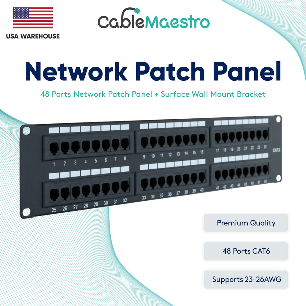 Patch Panel UTP 48 Port CAT6 RJ45 110 Network Surface Wall Mount Bracket
