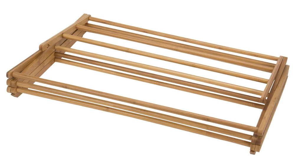 Bamboo Folding Clothes Drying Rack with 11 Dowels & Flat Shelf