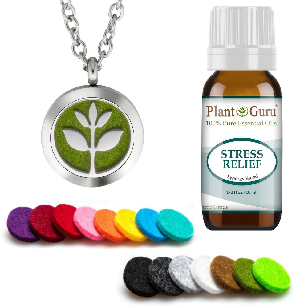 Essential Oil Diffuser Necklace Locket Aromatherapy Set With Stress Relief Blend