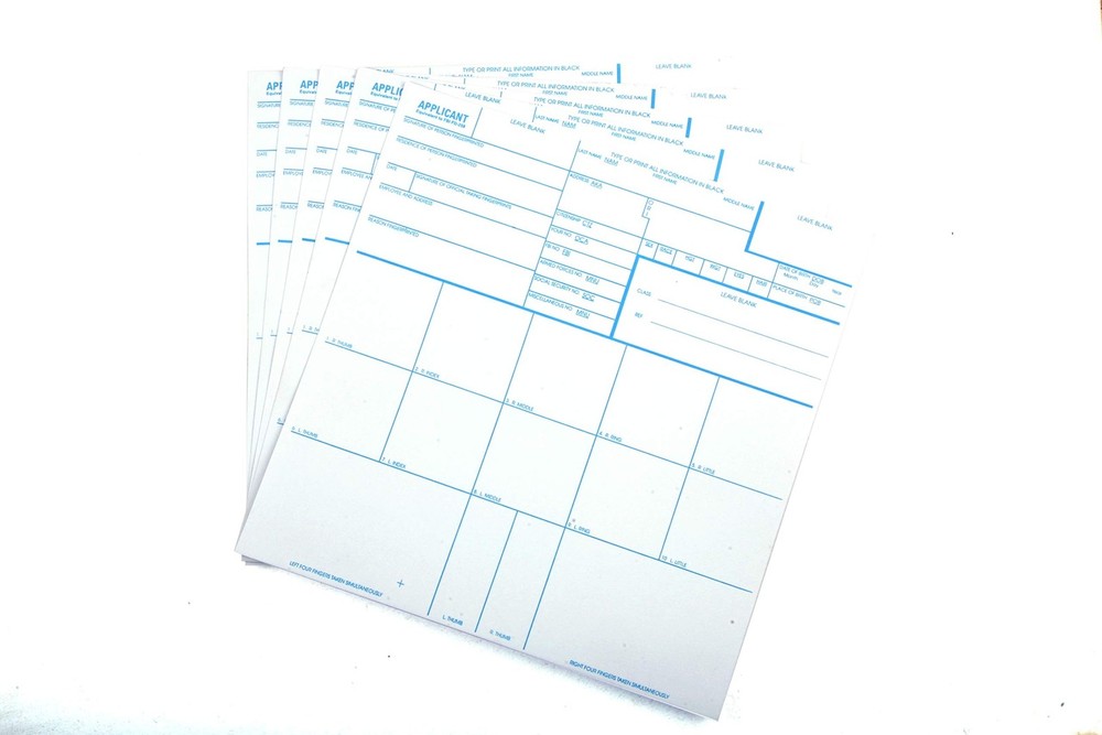 Fingerprint Cards, Applicant FD-258, 100 Pack