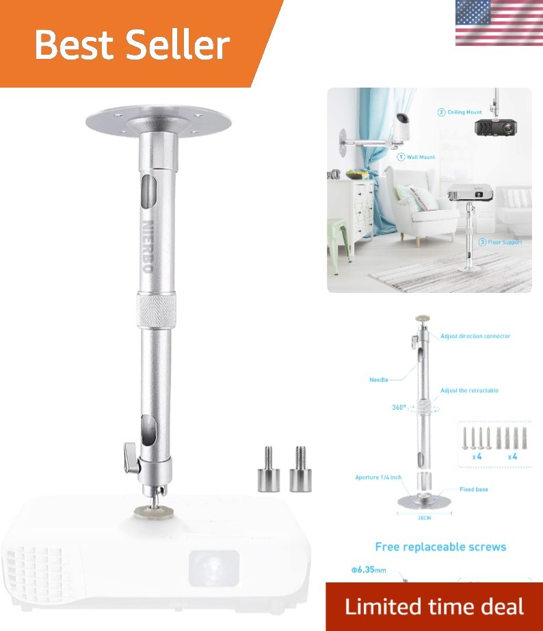 New Universal Projector Ceiling Mount in Silver with Extendable Length and 36...