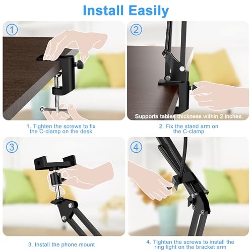 Overhead Camera Mount with Ring Light, 6‘’ Overhead Phone Mount 6"Light