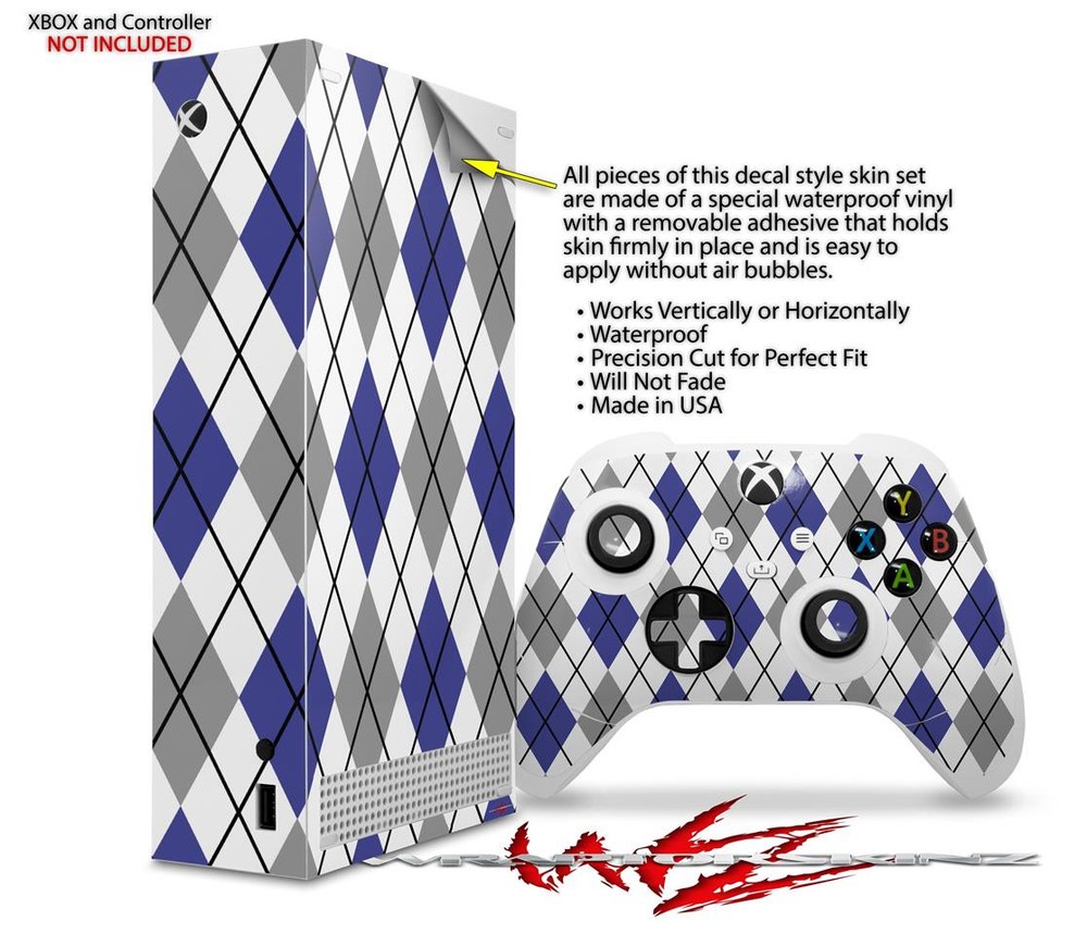 Skin Wrap for XBOX Series S Console Controller Argyle Blue and Gray