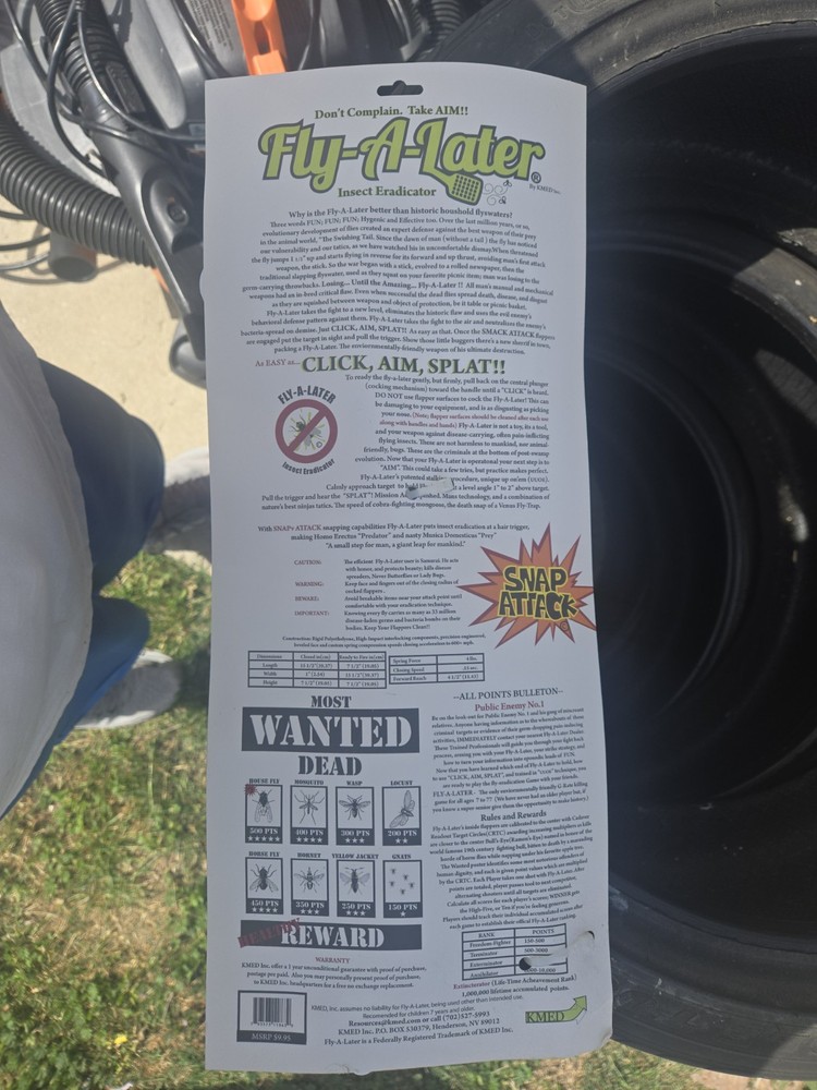 Fly Swatter, Pull Back Handled Plastic Fly Swatter, Cock Back And Trigger..New
