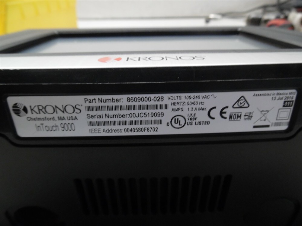 Kronos InTouch 9000 Time Clock 8609000-028 TouchScreen H3-Barcode with BIO