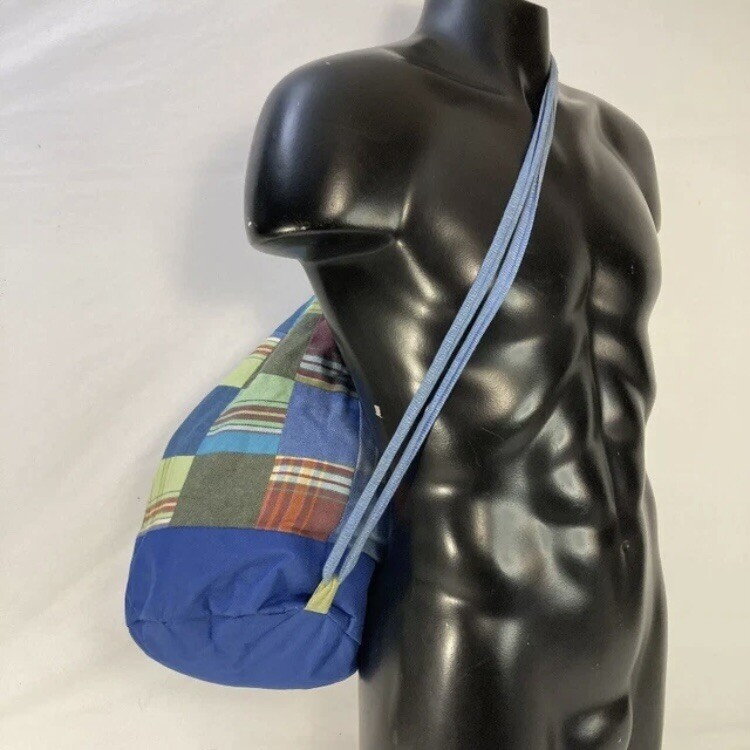 One-Way Kikoy Patchwork Drawstring Backpack Cinch Sack Waterproof Handmade