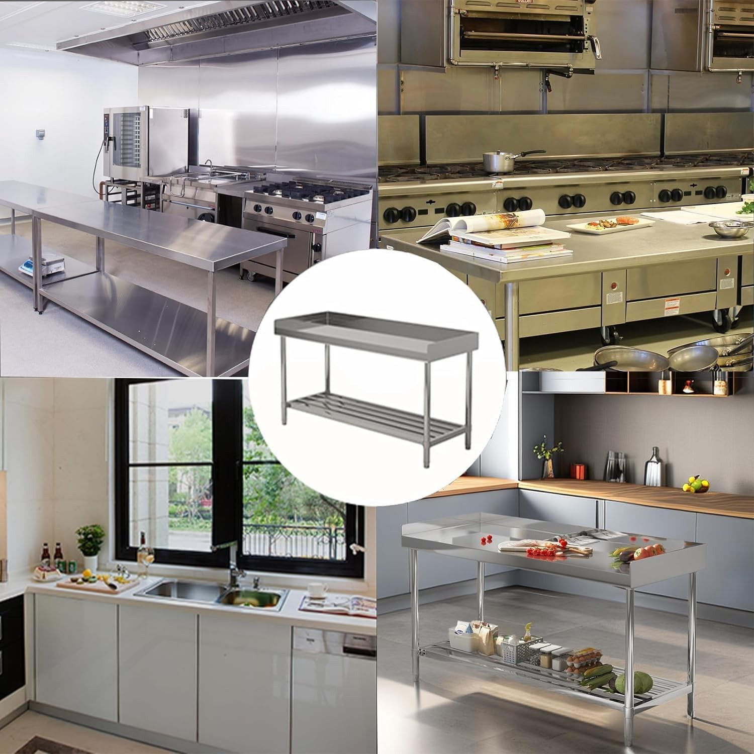 48"x24" Stainless Steel Work & Prep Table with Backsplash for Commercial Kitchen