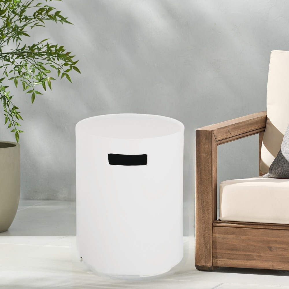 White Concrete Fire Pit Table, Multi-Functional Outdoor Propane Holder