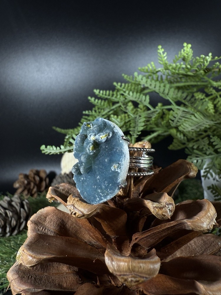 Blue Plumbogummite Ring Jewelry, Unique handmade crystal ring，Adjustable Ring