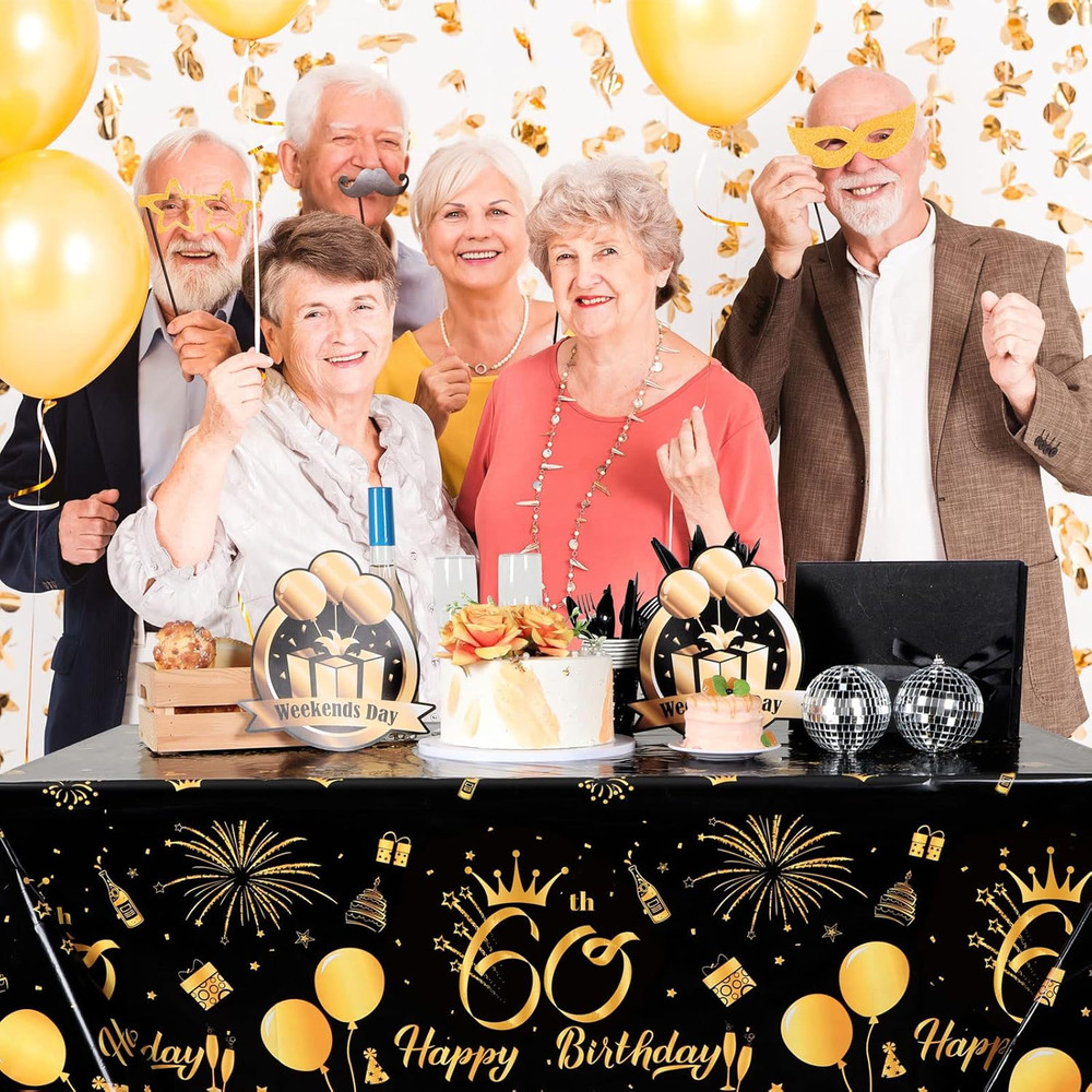 3 Pack 60th Birthday Tablecloth, Disposable Plastic 1965 Table Cover, Rectangula