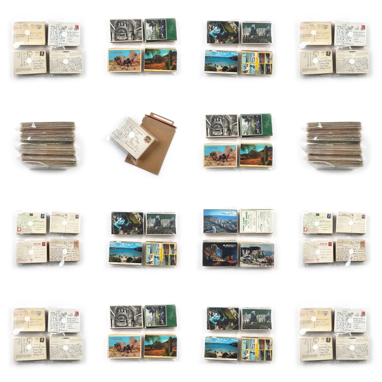 70 Vintage Used 4x6 Postcards Lot - All Posted - Worldwide Stamps & Postmarks