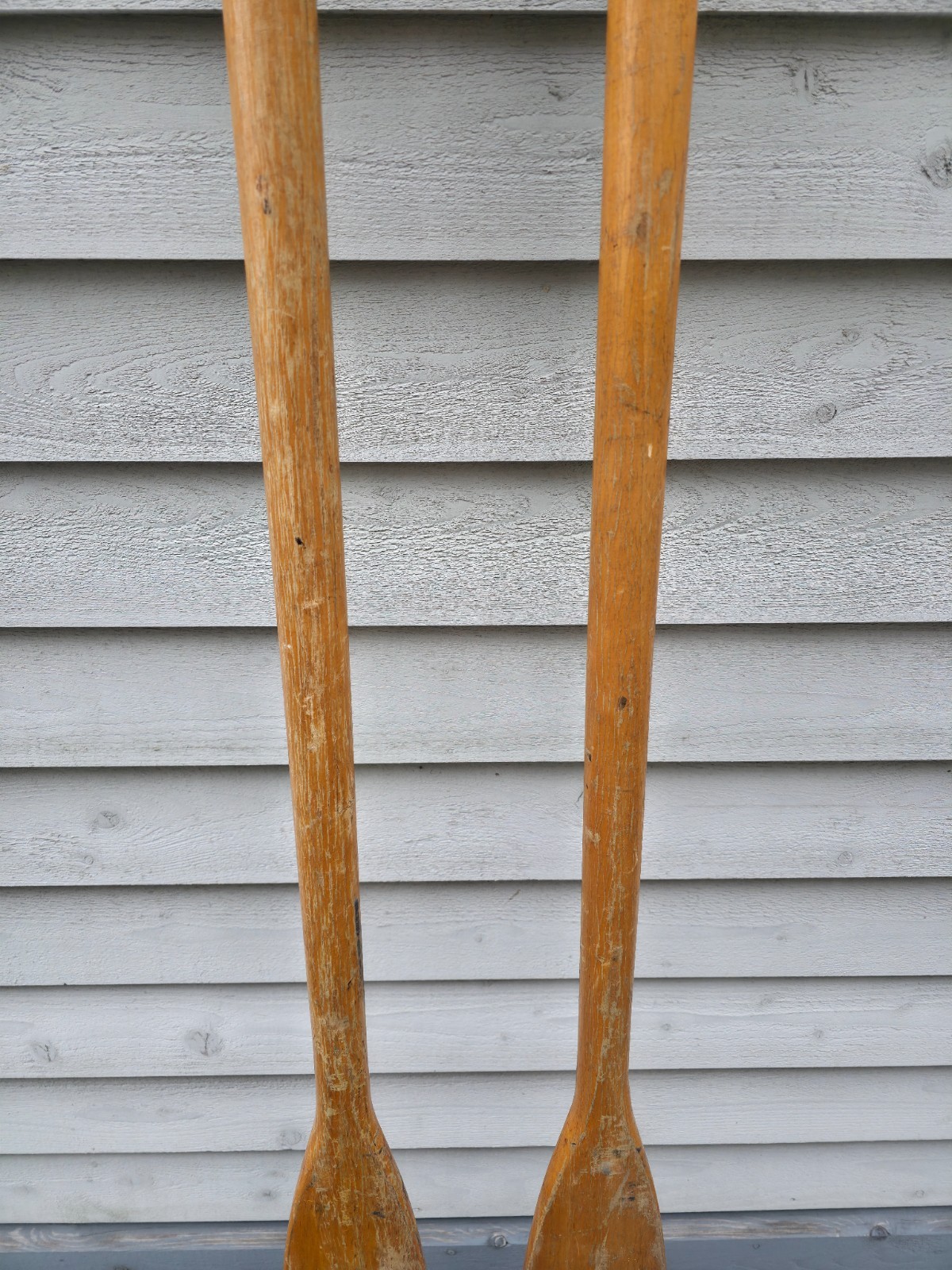 VINTAGE Old Wooden Paddles Oars with OARLOCKS Feather Brand Measures 72"