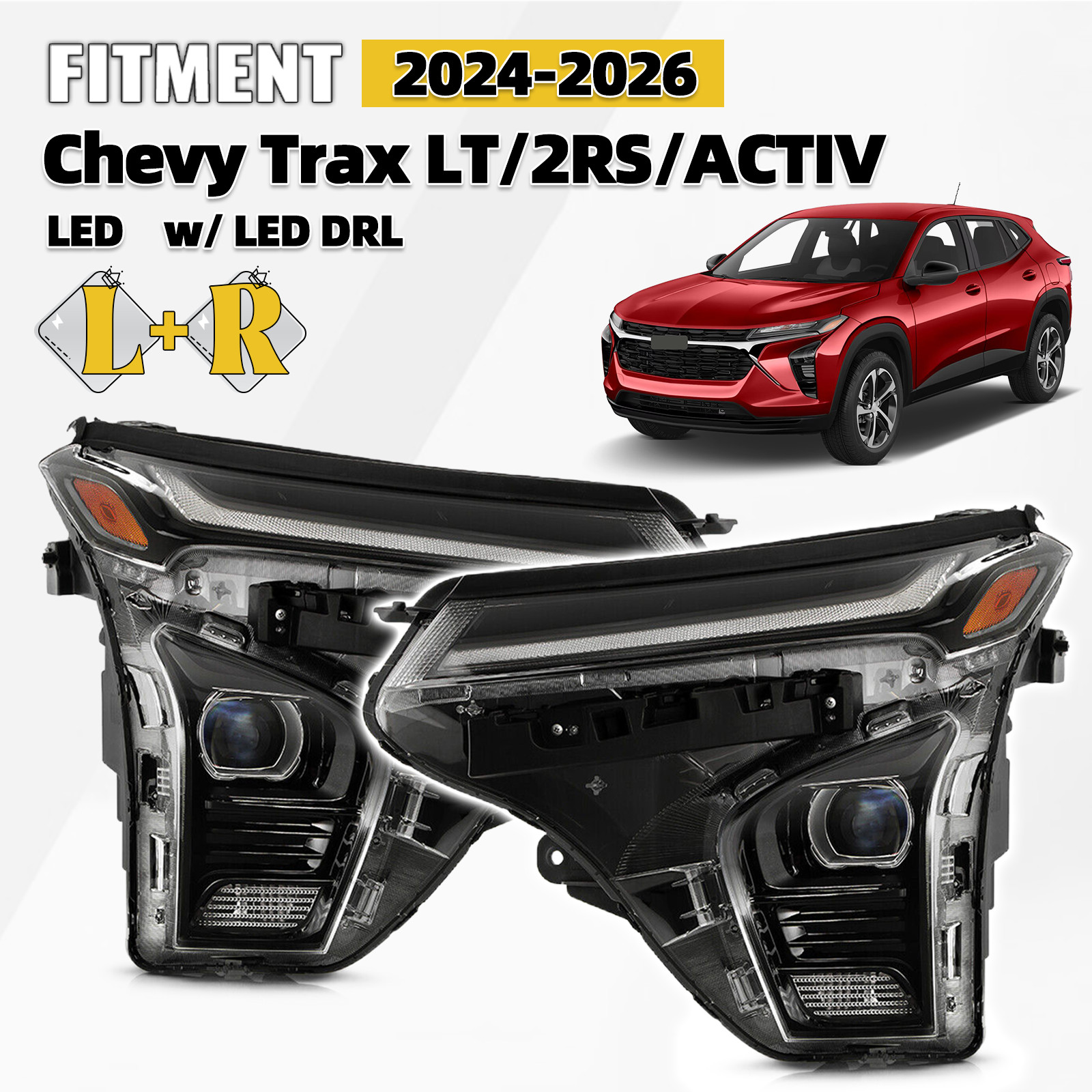 For 2024 2025 2026 Chevy Trax LT 2RS Active w/ LED DRL Headlight Left+Right Pair