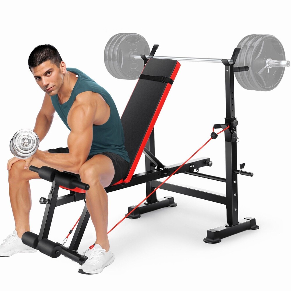 600lbs Adjustable Weight Bench Set w/Squat Barbell Rack^Foldable Workout Bench💪