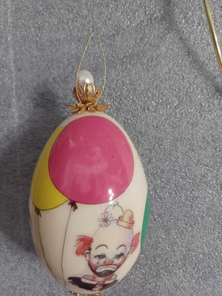 Hand Painted Ceramic Egg Clown Faces with Stand