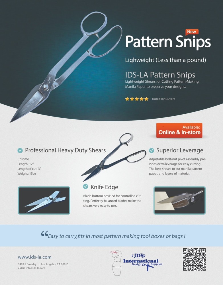IDS-LA Pattern Snips - Lightweight Shears for Cutting Pattern-Making Paper