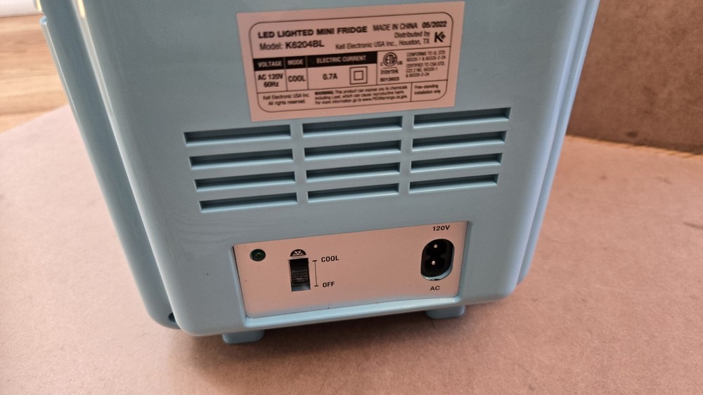 KELL Electronics Counter Top Small Mini Fridge Holds 6 12oz Cans Light Blue