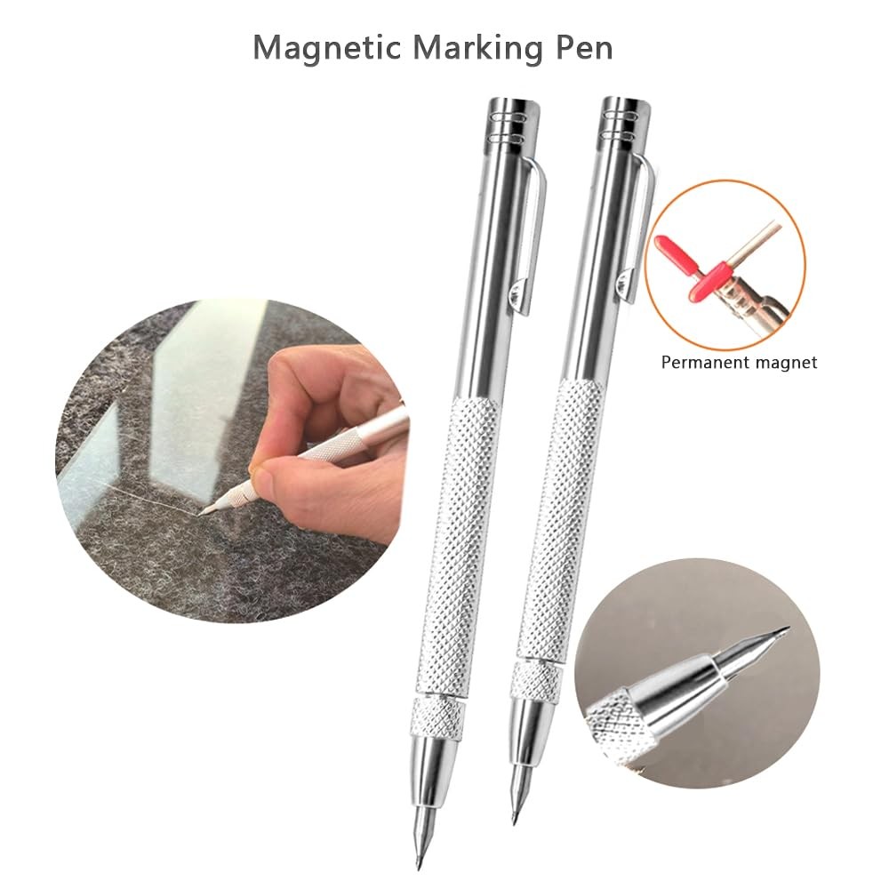 XIANFENGHU 2PCS Tungsten Carbide Scriber 2 Scribers + 20 Tips + Ruler, Silver