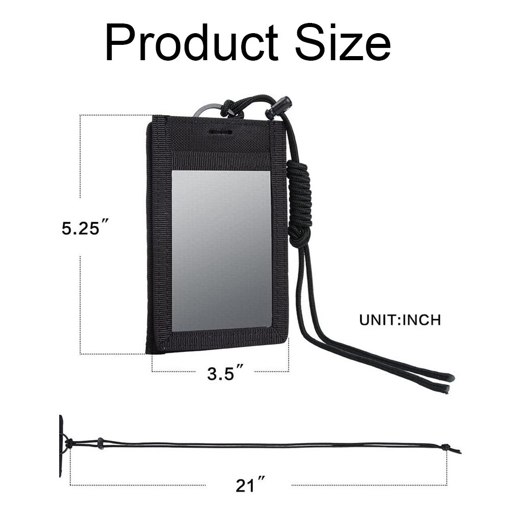 Tactical ID Card Credit Organizer Hook Loop Patch Badge Holder With Neck Lanyard