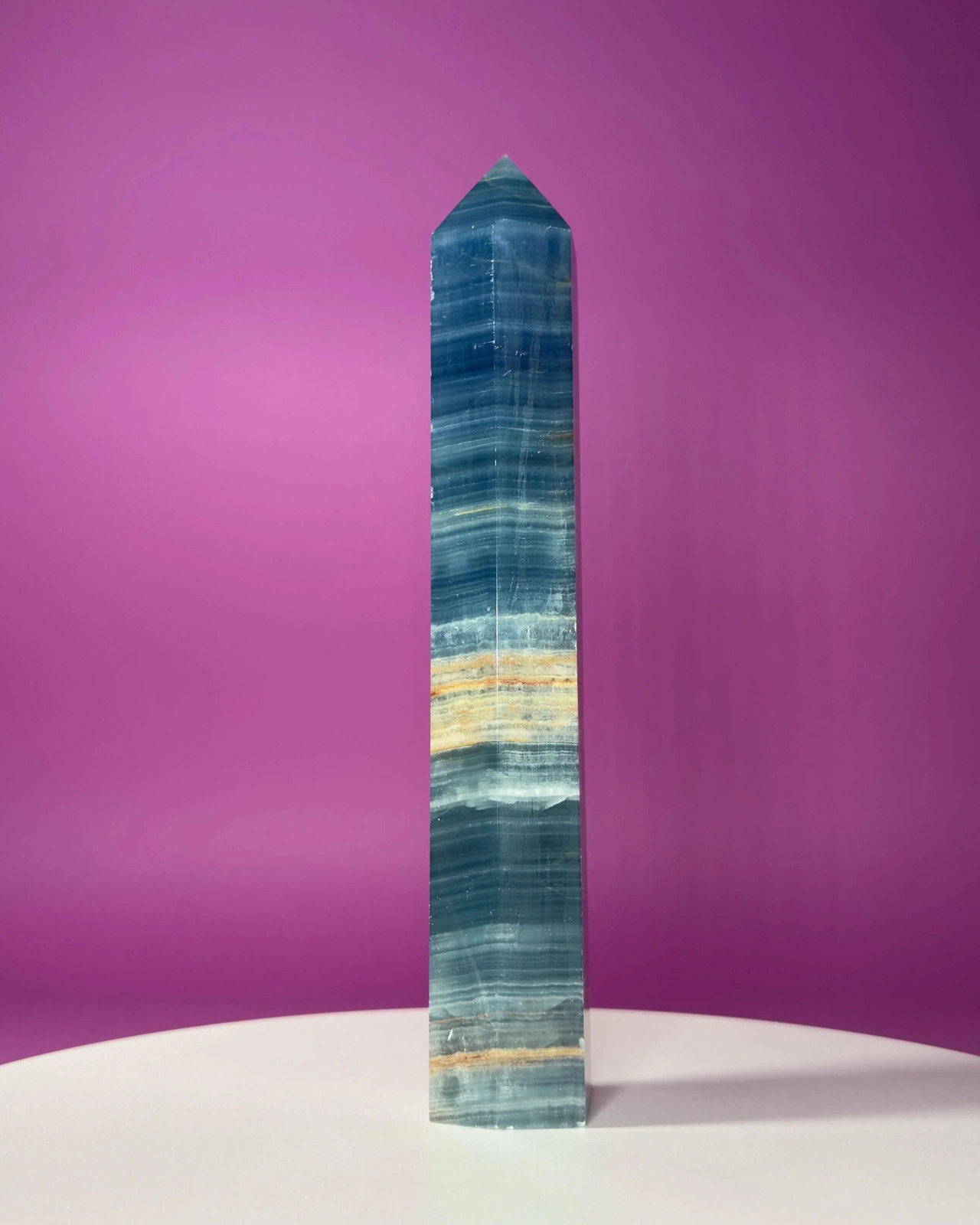 Blue Onyx Aquatine Calcite Tower 910g 10" Banded Blue Calcite Crystal