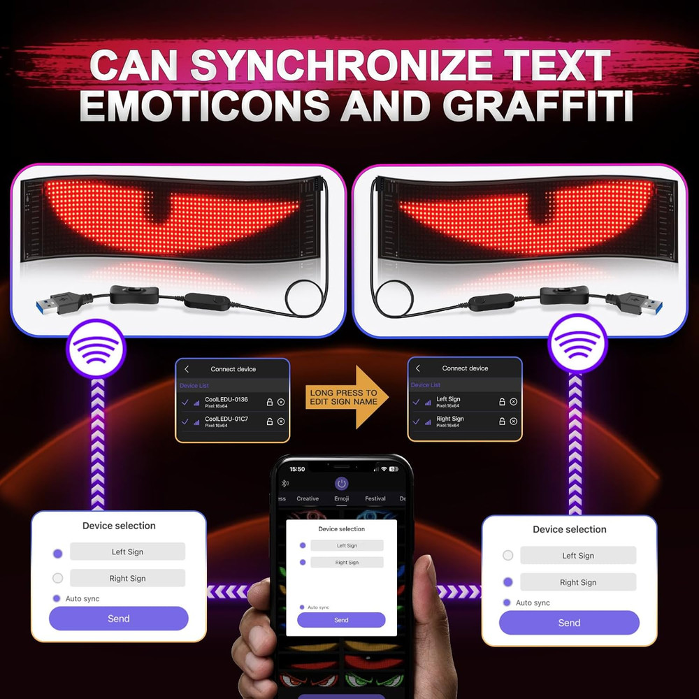 Rayhome Upgrade Synchronize Multiple Devil Eyes Light, 15''x4'' Full Color Big E