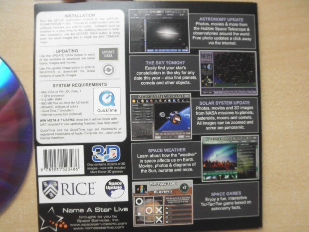 Virtual Planetarium interactive astronomy PC CD with 3D glasses