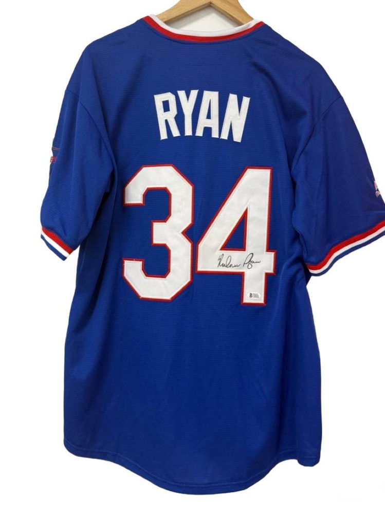 Blue MLB Jersey Nolan Ryan Signed Autographed #34 BAS COA