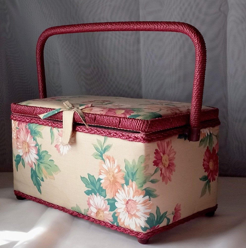 Fabric Craft Sewing Basket Box Rectangular Fabric Covered Storage Box #W-S