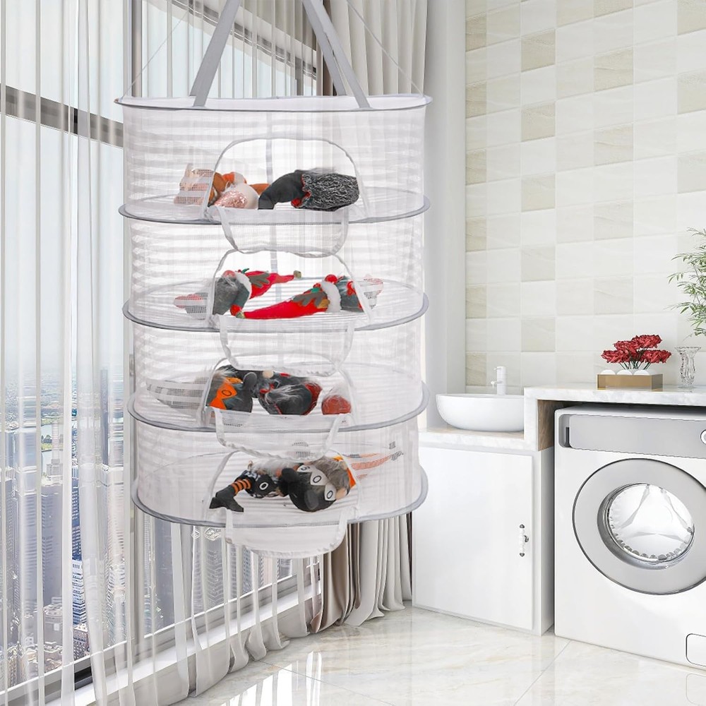 Coloch 4 Layer Herb Drying Rack with Zipper, Hanging Mesh Net White