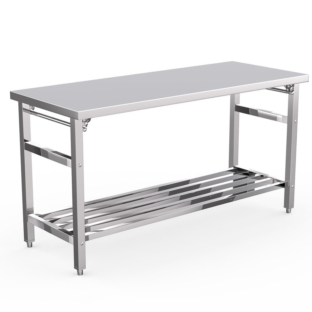 Stainless Steel Workbench 24 x 60 Inche Folding Table with Adjustable Undershelf